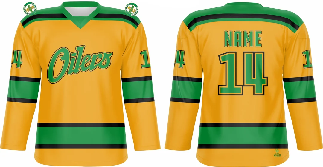 Okotoks Oilers gold hockey jerseys
